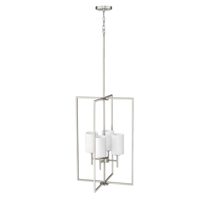 Luminaire suspendu rectangulaire à 4 lumières Sumika, Nickel brossé