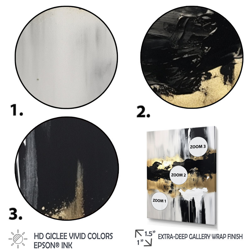 «Minimal Joy In Black And Gold», ensemble de peintures abstraites sur toile, H 28 po x l 36 po x P 1 po