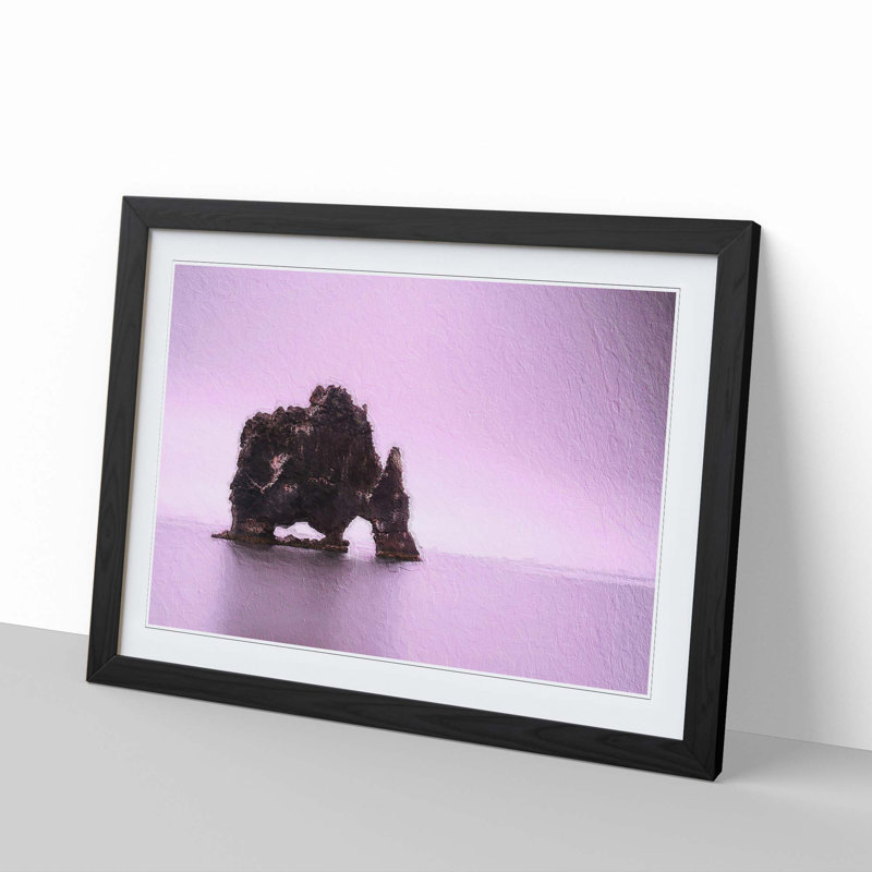 Rock Formation Under a Pink Sky in Iceland - Picture Frame Painting Print, 27cm H x 36cm W x 2cm D, Black Framed