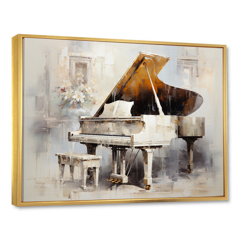 Reproduction d'art sur toile, "Beige Piano Orharmonras Origin I", Cadre flottant doré, H 24 po x l 32 po x P 1 po