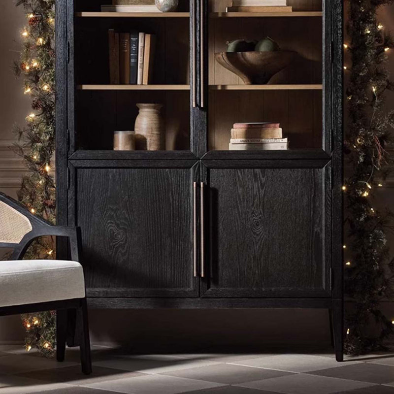 Vitrine arquée en bois massif avec portes en verre, H 78,74 po x l 35,83 po x P 17,72 po