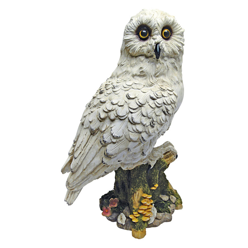 Mystical White and Green Resin Owl Statue