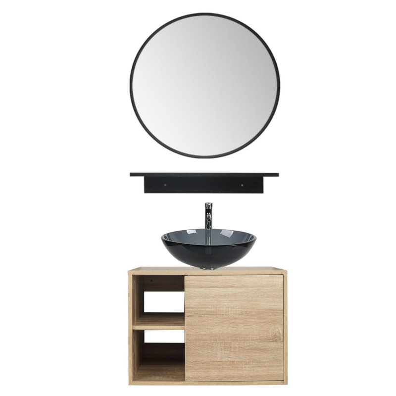 23.6'' Single Bathroom Vanity with Solid Surface Top, Gray