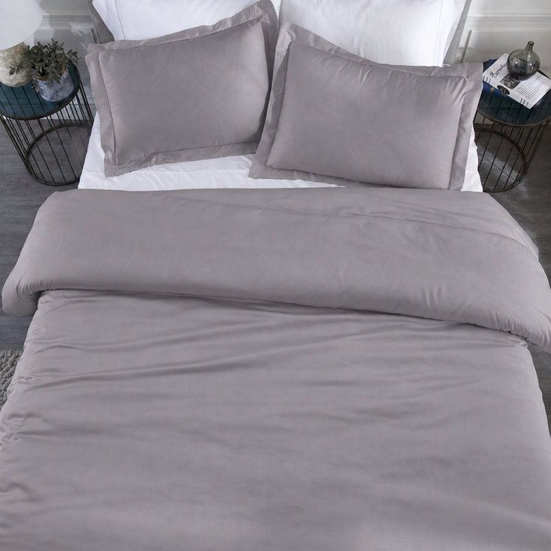Ensemble de housse de couette 100% modal en bois de hêtre, Housse de couette grand et 2 taies d'oreiller stan, Gris