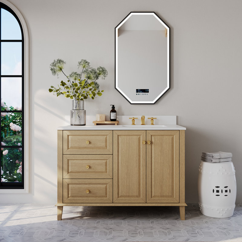 Ensemble de meuble-lavabo simple 48 po Hannah, Blanc, Oui, Chêne / or brossé