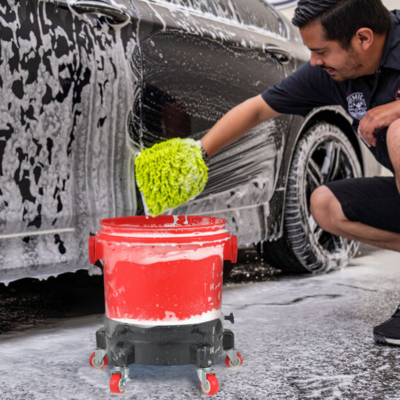 Ensemble de seau de lavage de voiture avec roulettes à 360 °, insert de siphon et chariot à poulie pour les détails de la voiture