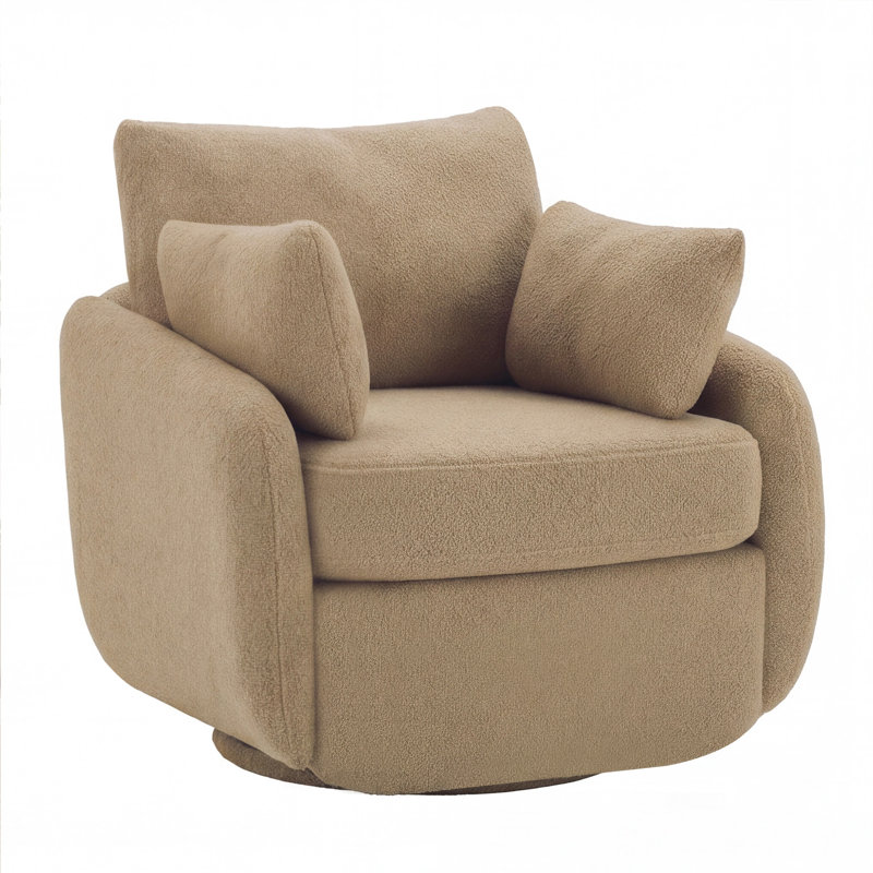 Chaise d'appoint moderne pivotante à 360 ° avec revêtement Sherpa Boucle, Sherpa brun clair