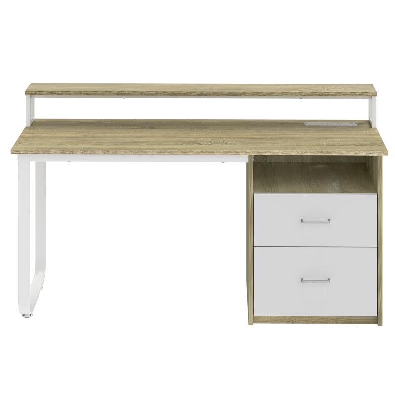Brooksey 55'' Writing Desk with Charging Station & LED Light, Gray/White