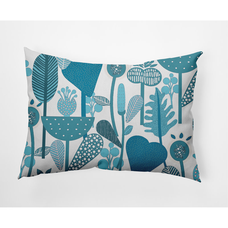 Floral Reversible Throw Pillow, Explorer Blue