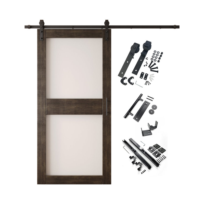 Porte de grange non assemblée et fini en verre à 2 verres de 40 po x 84 po Homacer Ebony, 40 po x 84 po