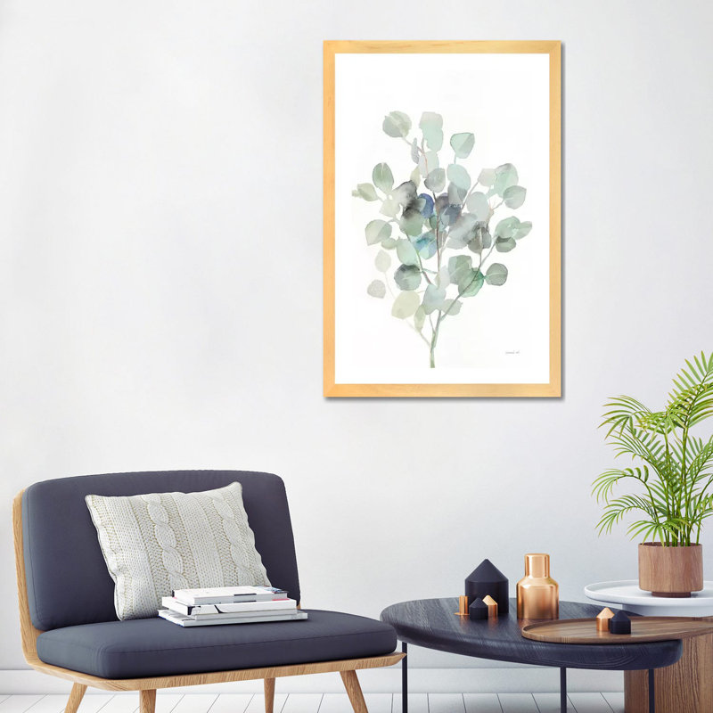 Eucalyptus III cool par Danhui nai, reproduction d’art, H 32 po x l 24 po x P 1 po, Papier encadré de bois naturel, Blanc