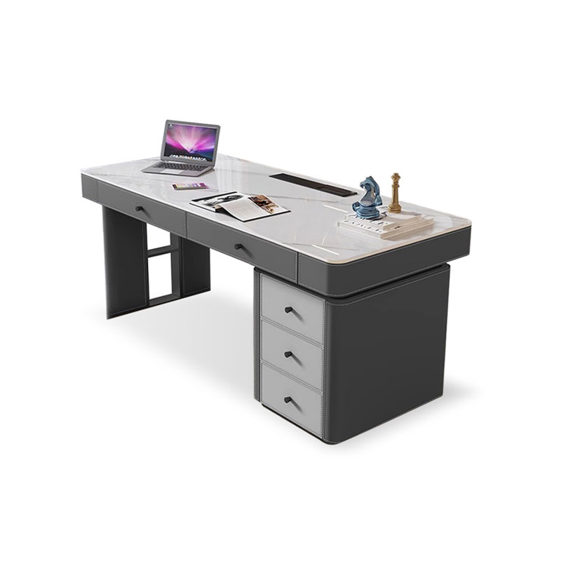 Bureau d'écriture avec tiroirs gris + noir fritté + bois manufacturé + acier inoxydable, White/Gray/Black