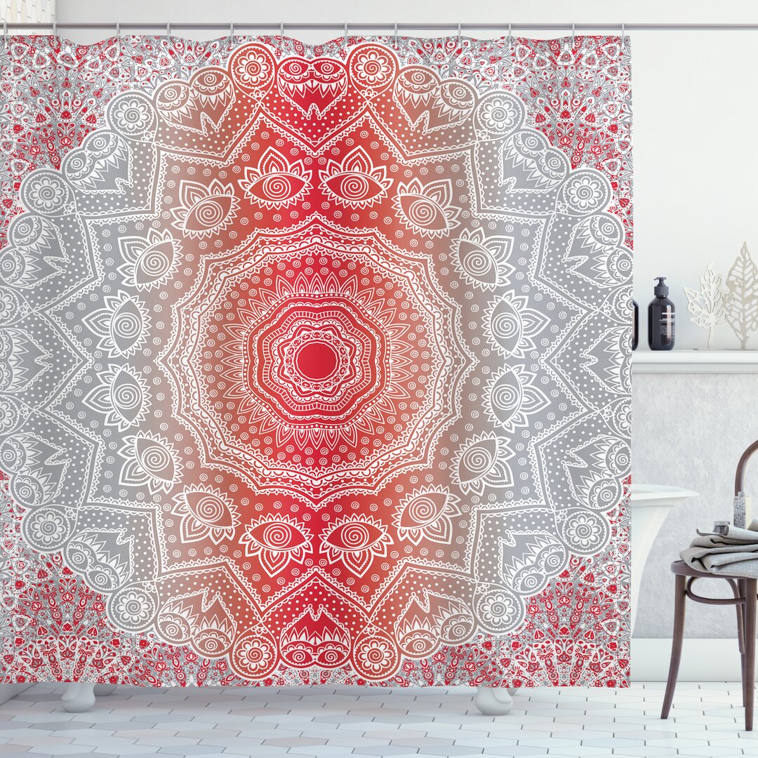 Duschvorhang, Boho Mandala, Grau und Rot, Grau und Rot