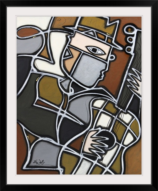 Malveaux «Funky Guitare» par Brittiney, reproduction d'art, H 44 po x l 37 po x P 1 po, Cadre noir
