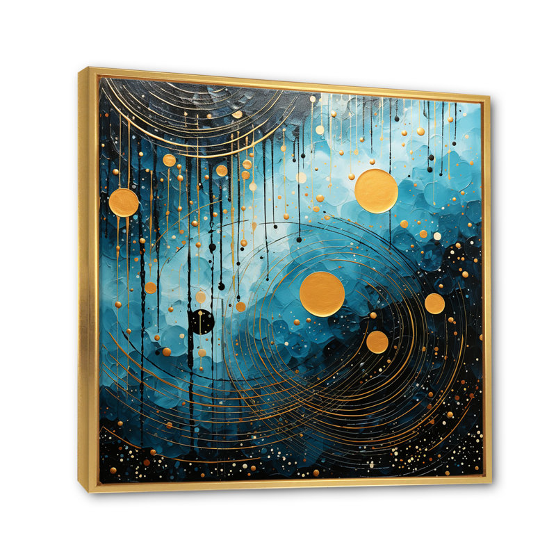 «Blue Minimalisme Moon VI» sur toile, Cadre flottant doré, H 16 po x l 16 po x P 1 po