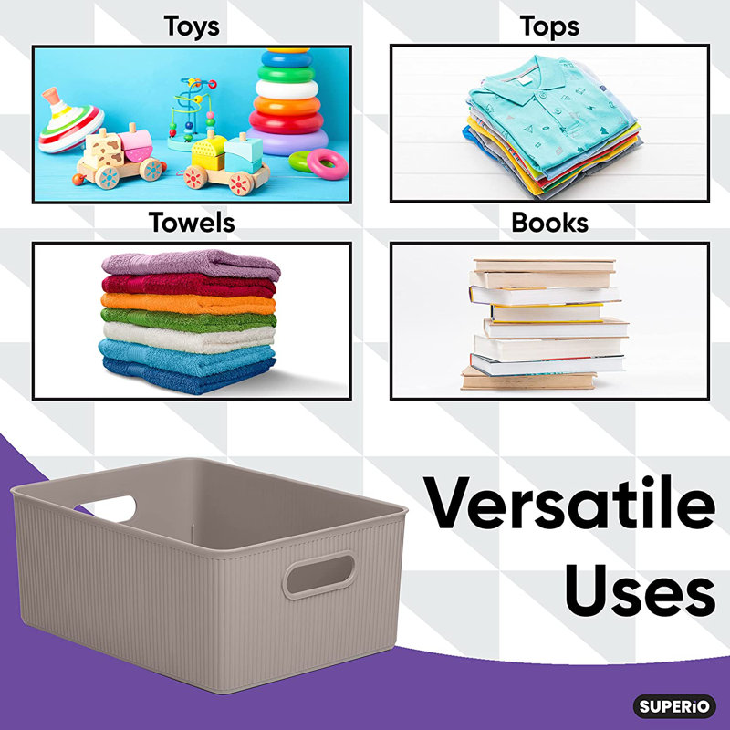 Ensemble de boîtes en plastique nervuré, 6, Taupe