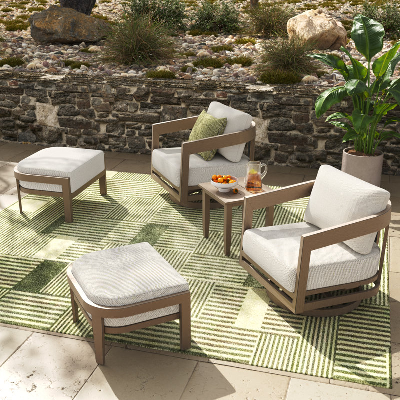 Ensemble de conversation pivotant en aluminium pour 2 personnes avec coussins et repose-pieds Harmonti