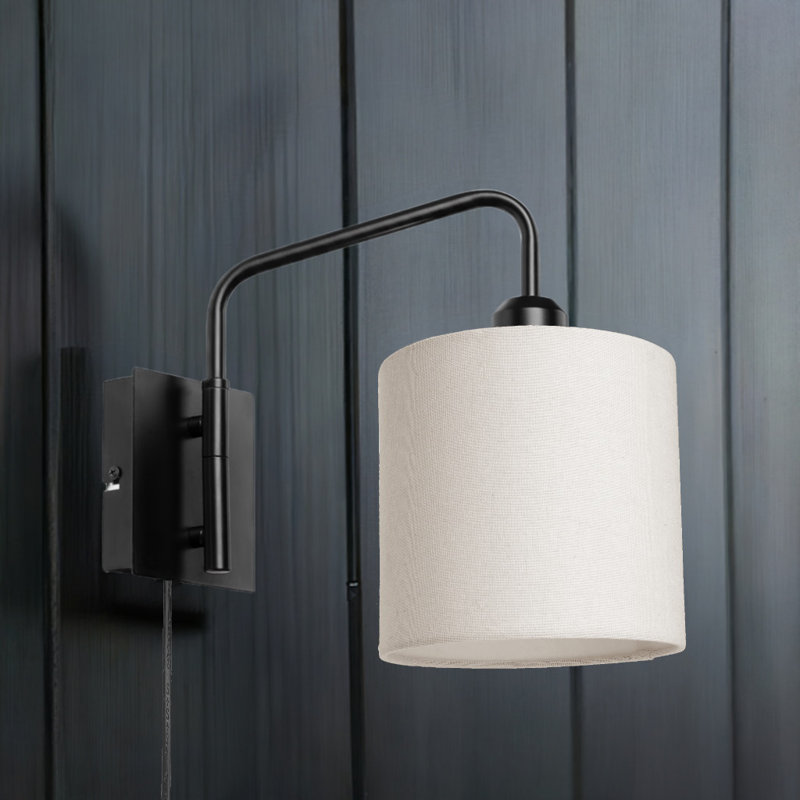 Ahmara Swing Arm Black Plug in Wall Light with Shade, Black