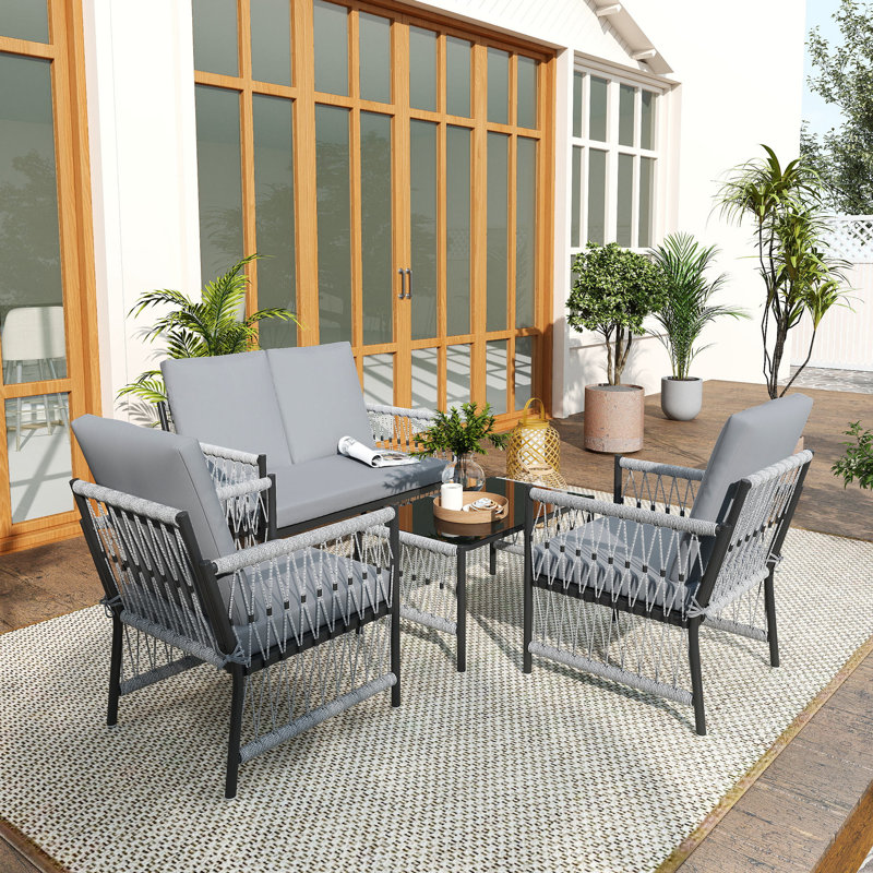 Rattan Sofa Set, Grey/Black