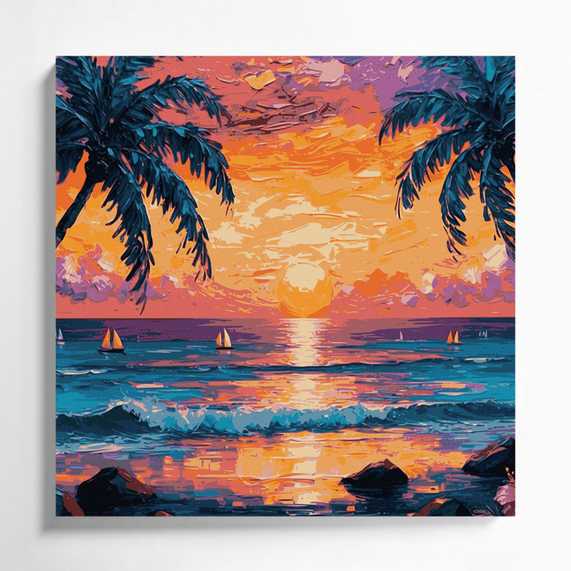 «Hawaiian Island Sunset», art mural sur toile grise, H 16 po x l 16 po