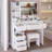 41" Large Size Left Drawer Desktop Vanity Table+Cushioned Stool Dresser Set, 2 Ac+2 Usb Power Station, Hair Dryer Stand, Extra Large Touch Control Led Mirror, 3-Color Switch, Epa, Gcc, Ul Certificate-2120201681