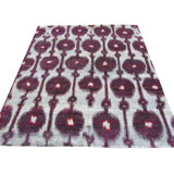 Rumi Ikat Hand-Knotted Silk Red/Beige/Grape Pom Area Rug