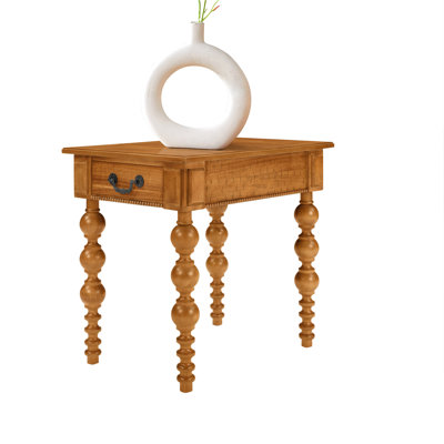 Solid Wood End Table With Drawer, Easy Assembly Vintage Narrow Sofa Side Table For Living Room, Natural