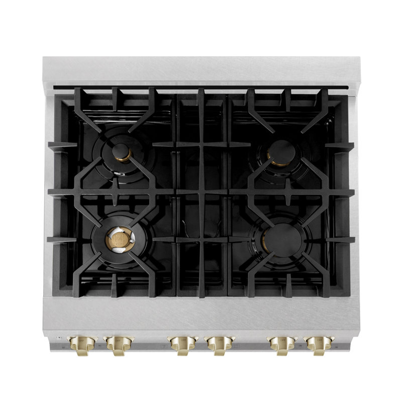 ZLINE Autograph 30" Legacy Dual Fuel Range in DuraSnow® w/ White, Gold/Stainless Steel