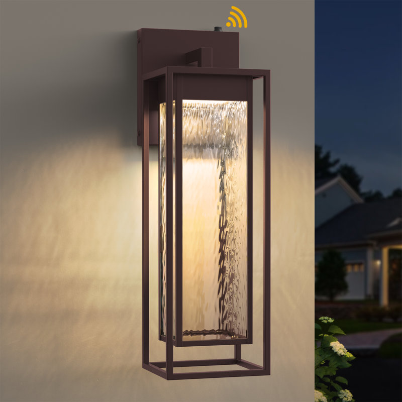 23‘’H Dimmable Led Iron And Water Ripple Glass Outdoor Wall Light With  Dusk To Dawn, 23" H x 7.2" W x 7.01" D