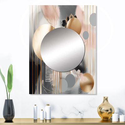 Nickalous Soft Colors Shapes And Lines Marble II - Marble Large Mirror, Pink Unique Wall Mirror Decor, Printed Metal Art