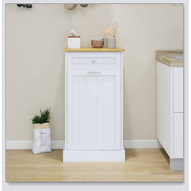 One Drawers and One-Compartment Tilt-Out Trash Cabinet Kitchen Trash Cabinet, White