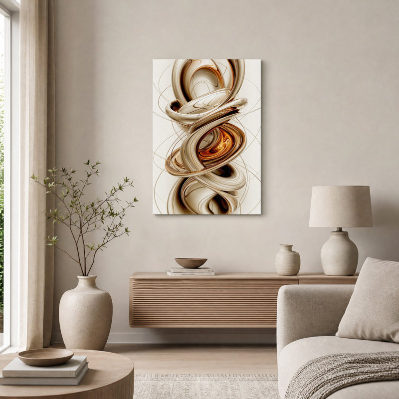 Toile murale aux formes fluides abstraites, or et bronze métallisés, H 40 po x l 28 po