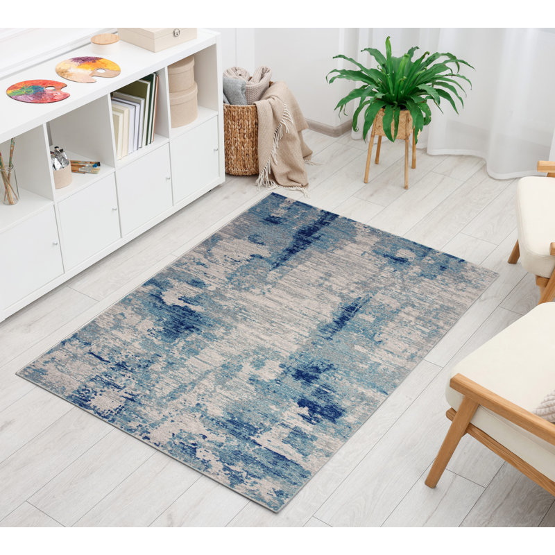 Glosco Abstract Area Rug, Rectangle 200 x 290 cm, Blue