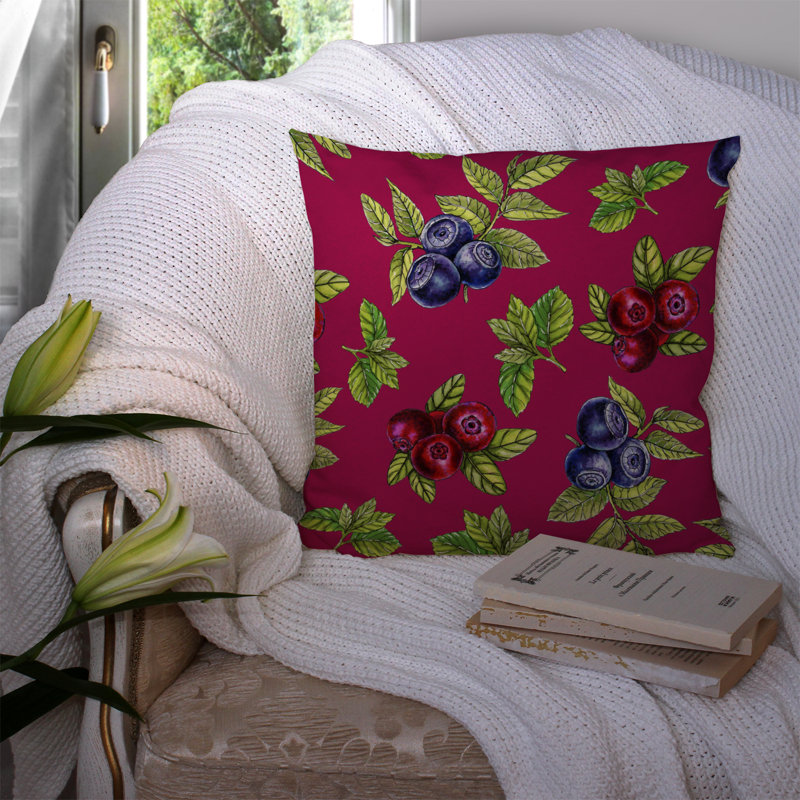 Coussin intérieur/extérieur à baies, Rose / Vert, 14 po x 14 po