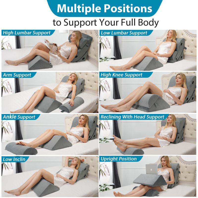 Memory Foam Wedge Pillow Set,Adjustable Back Support Pillow, Gray