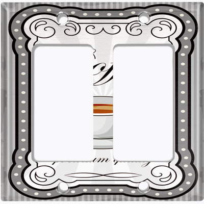 Metal Light Switch Plate Outlet Cover (Coffee Cup Grey Frame Premium Quality - Double Rocker)