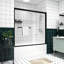 Pare-baignoire double coulissant avec cadre en aluminium, verre trempé de 1/4 po (6 mm), quincaillerie noire, conception de poignée, porte de salle de bain facile à installer de 56 à 60 po x 58 po avec cadre en aluminium épaissi, poignée en acier inoxydable