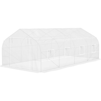 Walk-In Plant Greenhouse 20'X10'x7', Galvanized Steel Frame, 8 Mesh Windows, Keep Plants Thriving, White 20'X10'x7' With , Zippered Door, Improve Health,