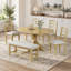 Ensemble de salle à manger extensible de style campagnard 6 pièces avec table de 60 po (rallonge de 18 po), banc de 44 po et 4 chaises à dossier échelle-1068464727-1068464726