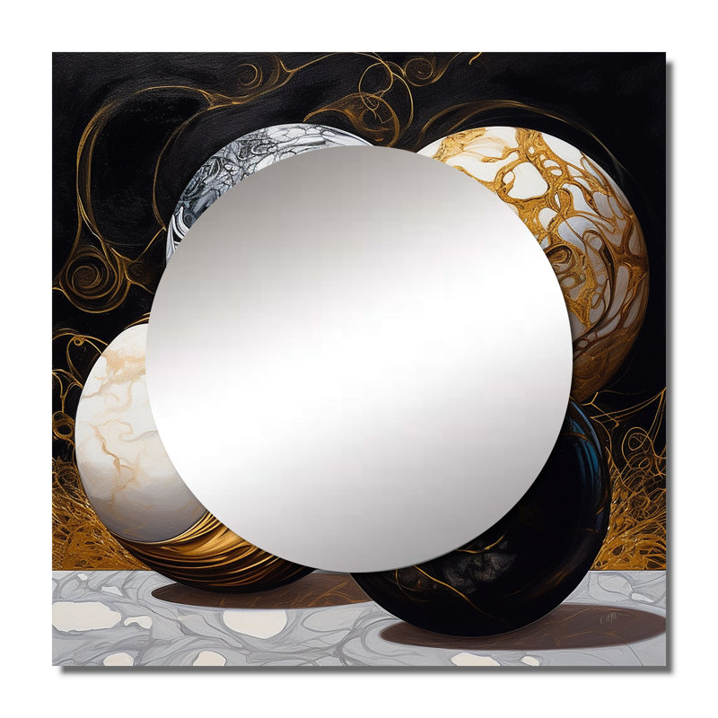 Brexlynn - Grand miroir carré cubique à formes éclatées dorées pour décoration murale, 23 po x 23 po