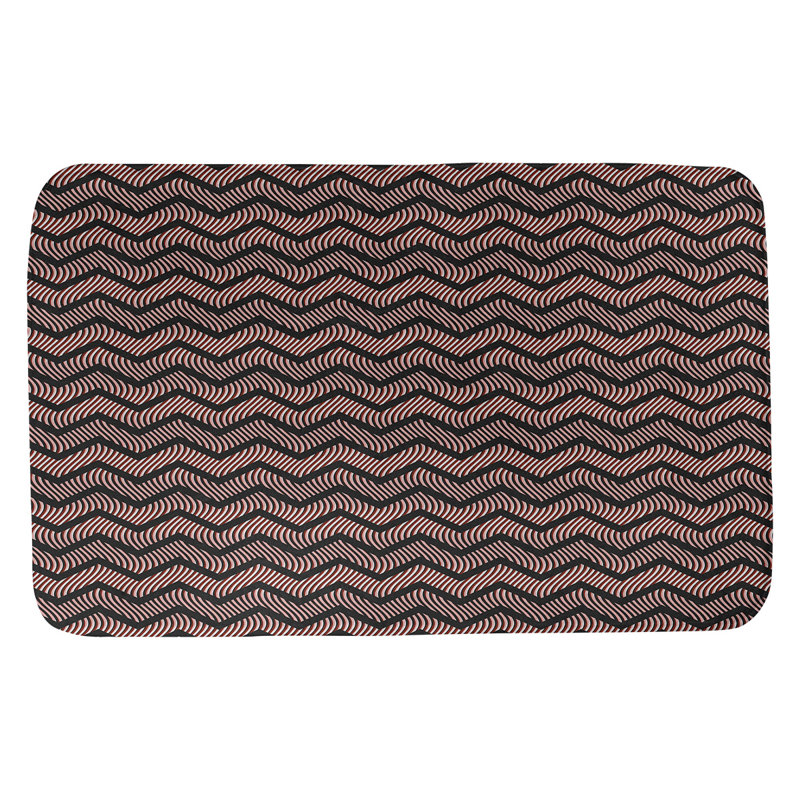 Tapis pour salle de bain à chevrons ondulés Stephenie, l 21 po x L 34 po, Noir / Rouge