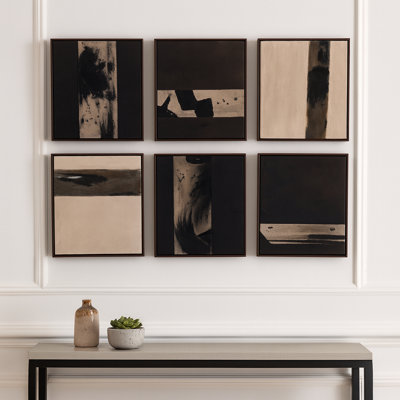 Art mural contemporain neutre - peintures sur toile pour décoration intérieure moderne - ensemble de 6, 20 po, brun