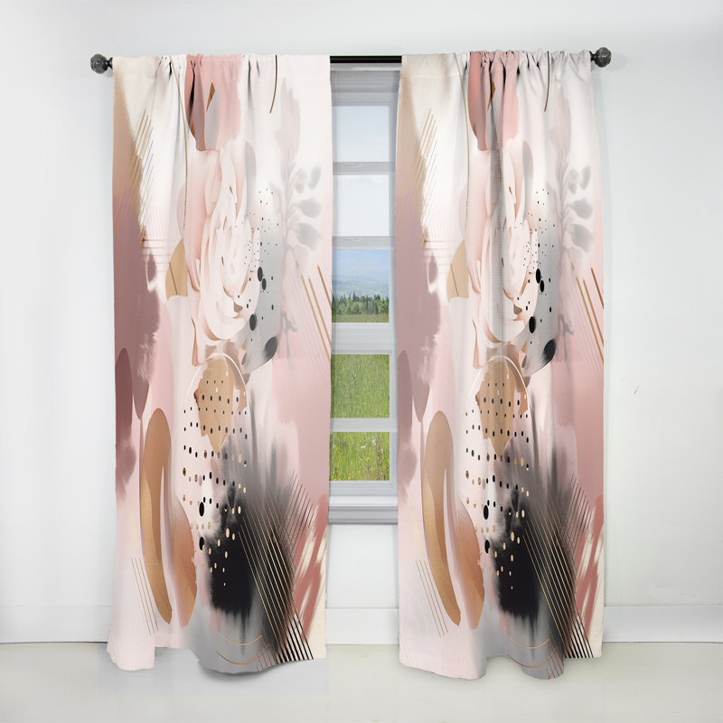 Muskell - Pink Rose Gold Stripes Complexity III - Modern Shapes Curtain - Velvet Room Darkening - 1 panel, 52" W x 108" L