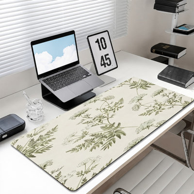  Rubber Mouse Pad, Smooth Microfiber Surface, Non-Slip Base, Rounded Edge Decorative Mouse Mat for Office & Gaming,12×32 Inch ,Green Botanical Line Art