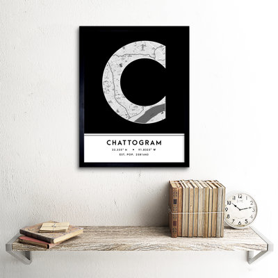 Chattogram Bangladesh City Map Black & White - Single Picture Frame Typography