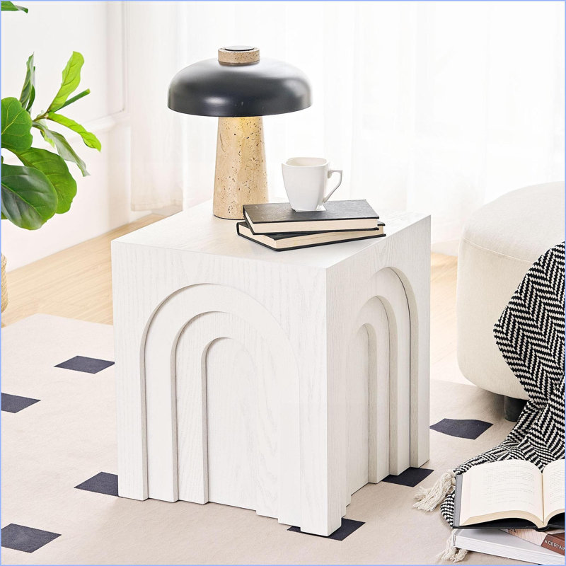 Table basse blanche moderne peu encombrante pour le salon / la chambre à coucher, panneau de fibres à densité moyenne imitation bois, facile à nettoyer