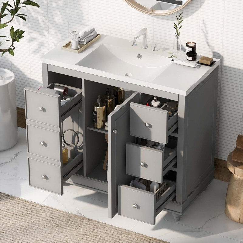 Meuble-lavabo simple 36 po avec plateau en résine Derian, Gris