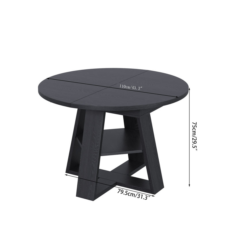 Extendable Dining Table For 4-6 People, Round Dining Table, Black