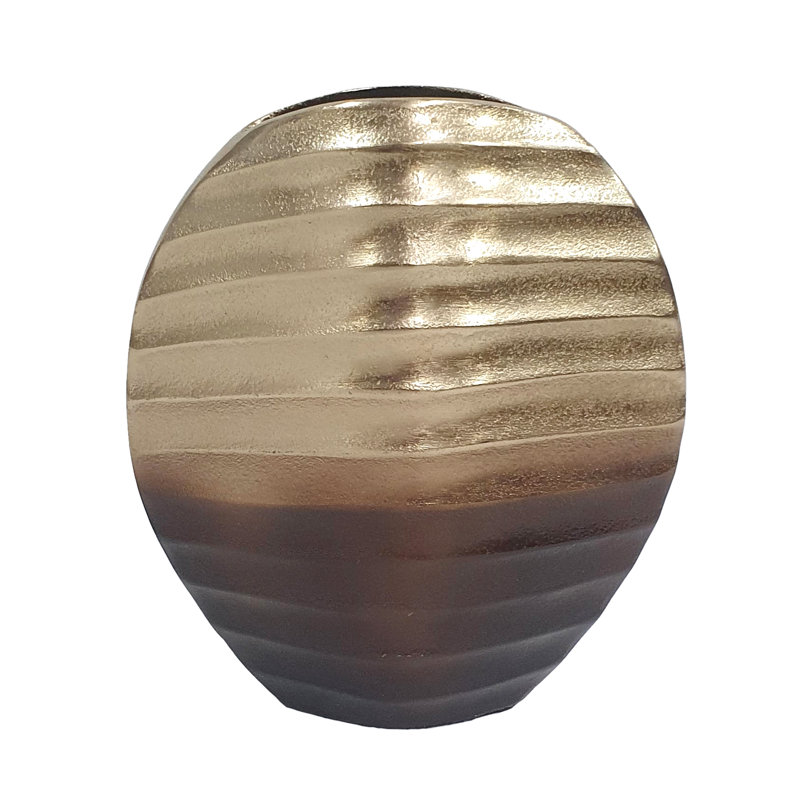 10X5x Round Aluminum Vase With Gold To Bronze Ombre Finish, 9.1"