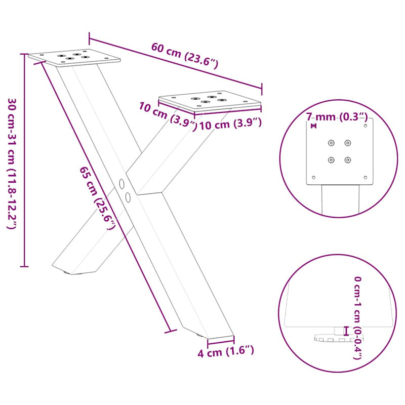 Holldorff Table Leg, White, 31cm H x 60cm W x 4cm D